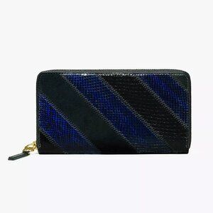 LIKE NEW Tory Burch Gemini Link Black/Blue Snakeskin Full Zip Continental Wallet